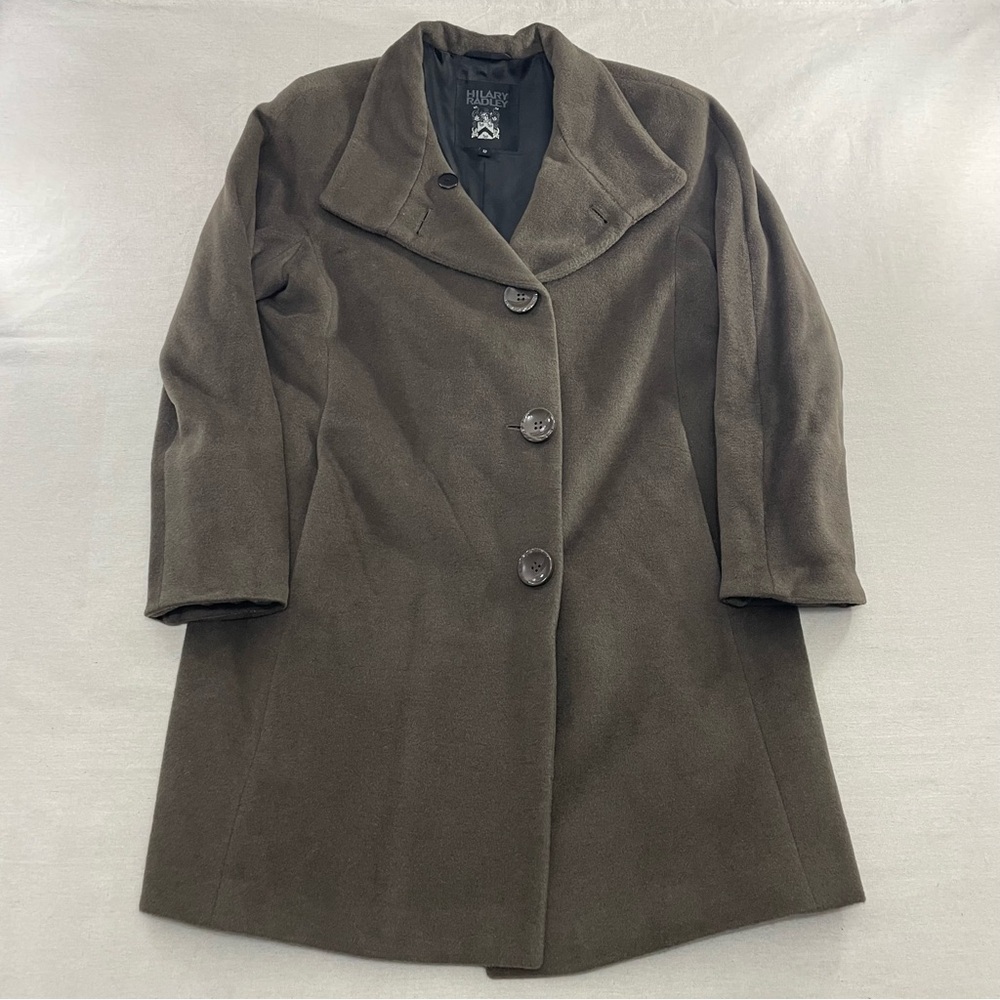 Hilary Radley Coat Womens 12 Brown Alpaca Wool Blend Long Overcoat Lined Winter